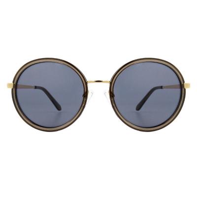 H10346(3) Unisex Premium Quality dark brown/amber tortoise with gold metal accents Hybrid Full Rim Round Vintage Sunglasses Eyewear