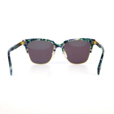 H10336(1) Women's Lightweight blue-green marbled tortoiseshell Hybrid Semi Rimless Square Modern Sunglasses Eyewear