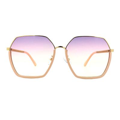 H10326(5) Women's Scratch Resistant gold Hybrid Semi Rimless Geometric Modern Sunglasses Eyewear