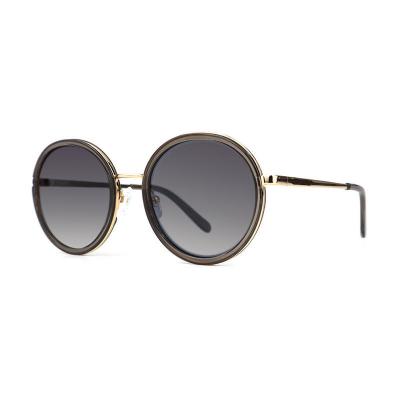 H10346(5) Unisex Lightweight dark brown/amber tortoise with gold metal accents Hybrid Full Rim Round Vintage Sunglasses Eyewear