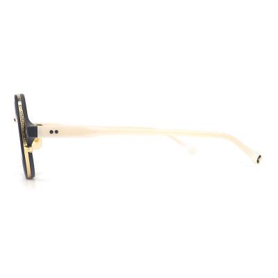 H10334(1) Unisex Spring Hinge black/gold two-tone Hybrid Full Rim Round Vintage Sunglasses Eyewear