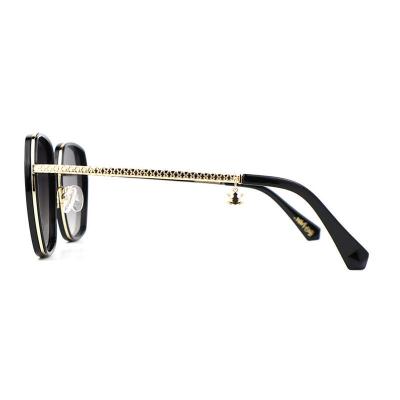 H10323(1) Women's Hand Polished black with gold accents Hybrid Full Rim Geometric Modern Sunglasses Eyewear