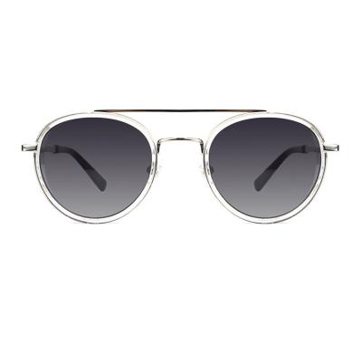 H10337(2) Unisex Durable burgundy/wine with black metal accents Hybrid Full Rim Round Modern Sunglasses Eyewear