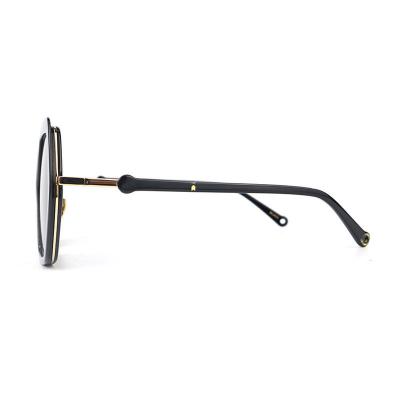 H10330(1) Women's Scratch Resistant cream/off-white with black inner rim and gold accents Hybrid Full Rim Geometric Luxury Sunglasses Eyewear