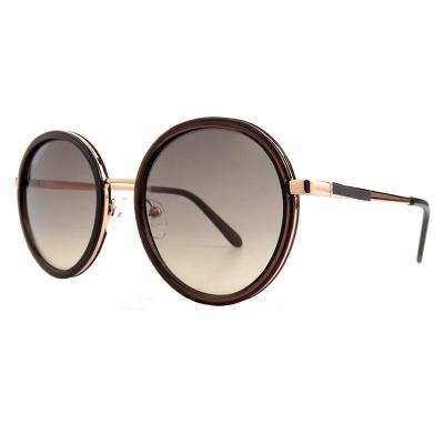 H10346(2) Unisex Scratch Resistant dark brown/amber tortoise with gold metal accents Hybrid Full Rim Round Vintage Sunglasses Eyewear