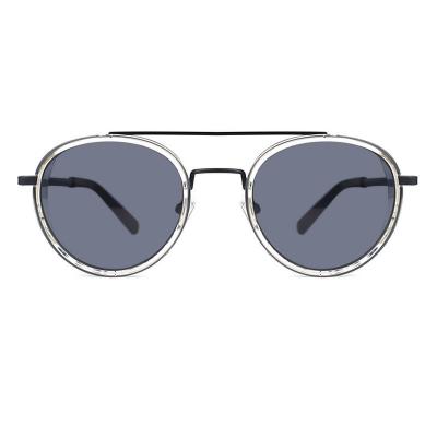 H10337(3) Unisex Durable burgundy/wine with black metal accents Hybrid Full Rim Round Modern Sunglasses Eyewear