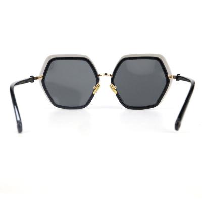 H10330(1) Women's Scratch Resistant cream/off-white with black inner rim and gold accents Hybrid Full Rim Geometric Luxury Sunglasses Eyewear