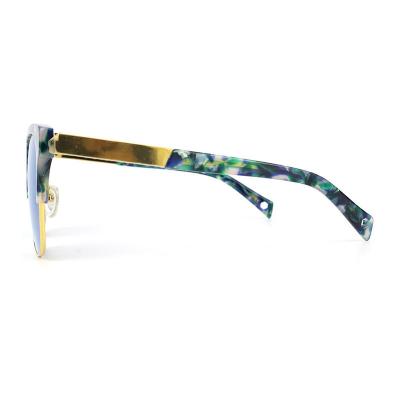 H10336(1) Women's Lightweight blue-green marbled tortoiseshell Hybrid Semi Rimless Square Modern Sunglasses Eyewear