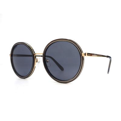 H10346(1) Unisex Polarized dark brown/amber tortoise with gold metal accents Hybrid Full Rim Round Vintage Sunglasses Eyewear