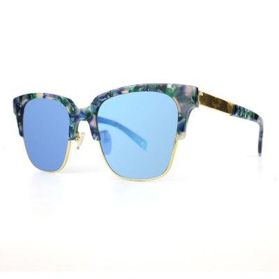 H10336(1) Women's Lightweight blue-green marbled tortoiseshell Hybrid Semi Rimless Square Modern Sunglasses Eyewear