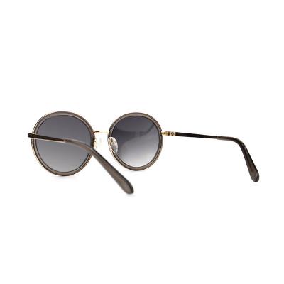 H10346(5) Unisex Lightweight dark brown/amber tortoise with gold metal accents Hybrid Full Rim Round Vintage Sunglasses Eyewear