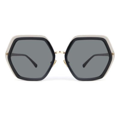 H10330(1) Women's Scratch Resistant cream/off-white with black inner rim and gold accents Hybrid Full Rim Geometric Luxury Sunglasses Eyewear