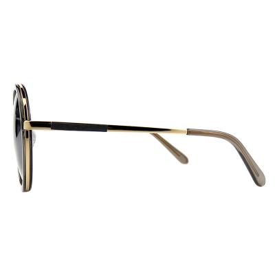 H10346(3) Unisex Premium Quality dark brown/amber tortoise with gold metal accents Hybrid Full Rim Round Vintage Sunglasses Eyewear
