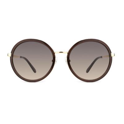H10346(4) Unisex Polarized dark brown/amber tortoise with gold metal accents Hybrid Full Rim Round Vintage Sunglasses Eyewear