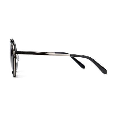 H10346(6) Unisex UV400 Protection dark brown/amber tortoise with gold metal accents Hybrid Full Rim Round Vintage Sunglasses Eyewear