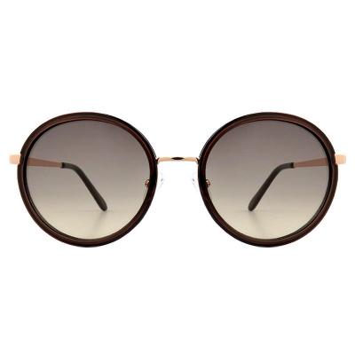 H10346(2) Unisex Scratch Resistant dark brown/amber tortoise with gold metal accents Hybrid Full Rim Round Vintage Sunglasses Eyewear