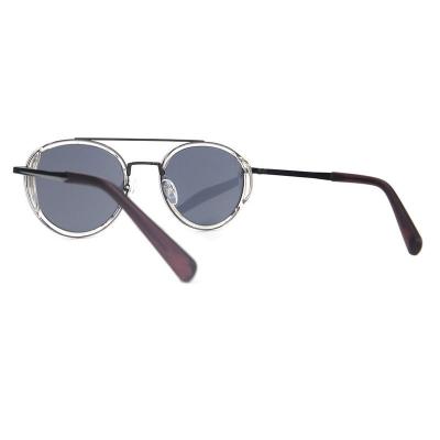 H10337(3) Unisex Durable burgundy/wine with black metal accents Hybrid Full Rim Round Modern Sunglasses Eyewear