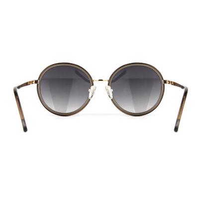 H10346(5) Unisex Lightweight dark brown/amber tortoise with gold metal accents Hybrid Full Rim Round Vintage Sunglasses Eyewear