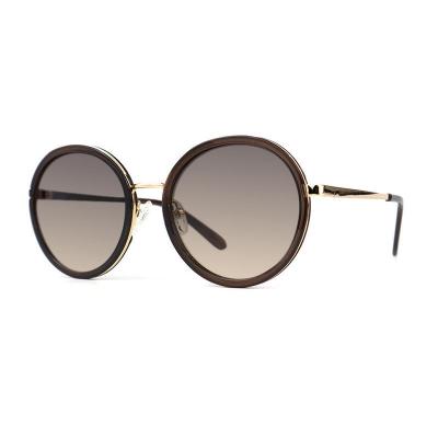 H10346(4) Unisex Polarized dark brown/amber tortoise with gold metal accents Hybrid Full Rim Round Vintage Sunglasses Eyewear