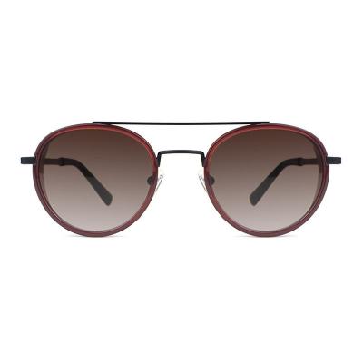 H10337(1) Unisex Premium Quality burgundy/wine with black metal accents Hybrid Full Rim Round Modern Sunglasses Eyewear
