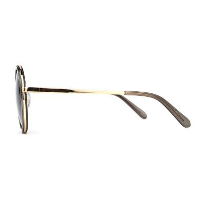 H10346(5) Unisex Lightweight dark brown/amber tortoise with gold metal accents Hybrid Full Rim Round Vintage Sunglasses Eyewear