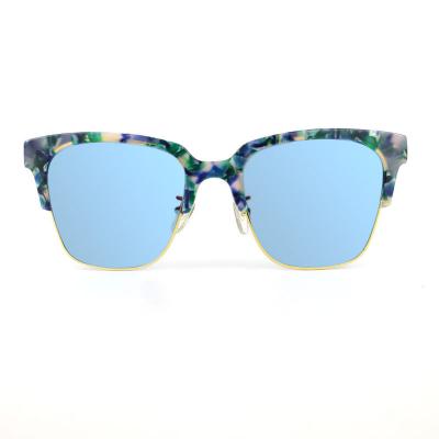 H10336(1) Women's Lightweight blue-green marbled tortoiseshell Hybrid Semi Rimless Square Modern Sunglasses Eyewear