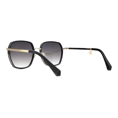 H10323(1) Women's Hand Polished black with gold accents Hybrid Full Rim Geometric Modern Sunglasses Eyewear