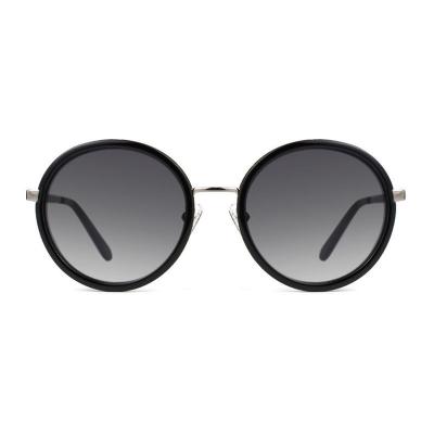 H10346(6) Unisex UV400 Protection dark brown/amber tortoise with gold metal accents Hybrid Full Rim Round Vintage Sunglasses Eyewear
