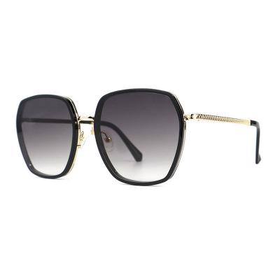 H10323(1) Women's Hand Polished black with gold accents Hybrid Full Rim Geometric Modern Sunglasses Eyewear