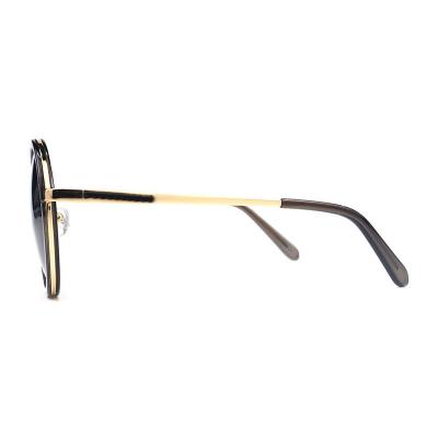 H10346(1) Unisex Polarized dark brown/amber tortoise with gold metal accents Hybrid Full Rim Round Vintage Sunglasses Eyewear