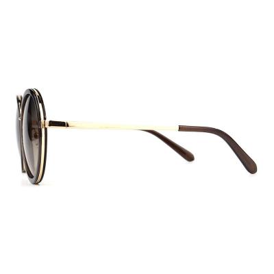 H10346(4) Unisex Polarized dark brown/amber tortoise with gold metal accents Hybrid Full Rim Round Vintage Sunglasses Eyewear