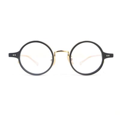 H10334(1) Unisex Spring Hinge black/gold two-tone Hybrid Full Rim Round Vintage Sunglasses Eyewear