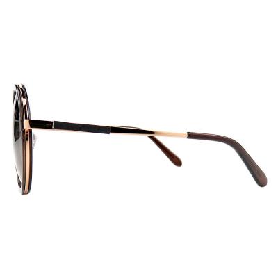 H10346(2) Unisex Scratch Resistant dark brown/amber tortoise with gold metal accents Hybrid Full Rim Round Vintage Sunglasses Eyewear
