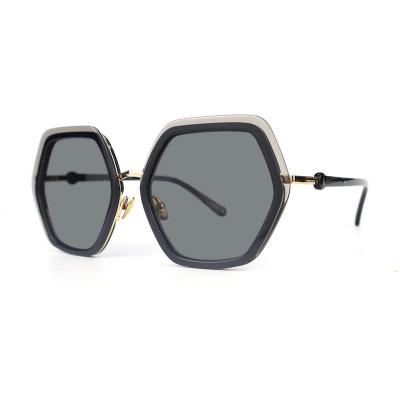 H10330(1) Women's Scratch Resistant cream/off-white with black inner rim and gold accents Hybrid Full Rim Geometric Luxury Sunglasses Eyewear