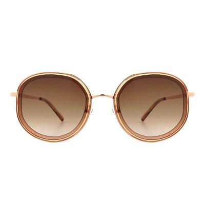 H10387(1) Women's Durable rose gold with brown Hybrid Full Rim Round Luxury Sunglasses Eyewear
