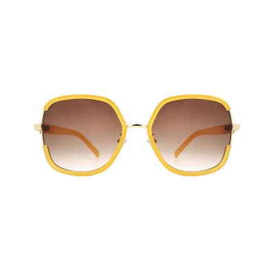 H10372(1) Women's Spring Hinge yellow Hybrid Full Rim Geometric Luxury Sunglasses Eyewear