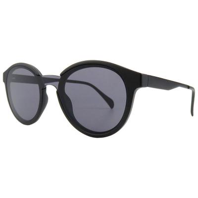 H10378(2) Unisex Lightweight charcoal gray/smoke Hybrid Full Rim Round Modern Sunglasses Eyewear