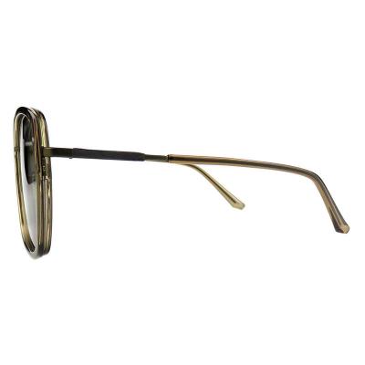 H10389(1) Women's Premium Quality olive/brown with gold accents Hybrid Full Rim Geometric Luxury Sunglasses Eyewear