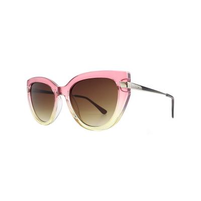 H10373(1) Women's Lightweight pink to yellow gradient (ombre) Hybrid Full Rim Cat Eye Modern Sunglasses Eyewear
