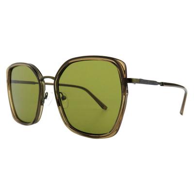 H10389(1) Women's Premium Quality olive/brown with gold accents Hybrid Full Rim Geometric Luxury Sunglasses Eyewear