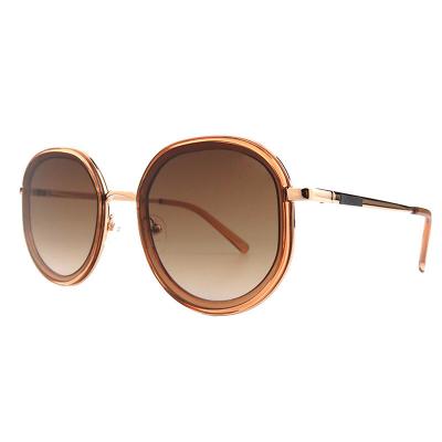 H10387(1) Women's Durable rose gold with brown Hybrid Full Rim Round Luxury Sunglasses Eyewear