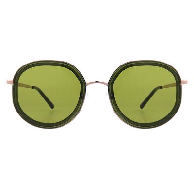 H10387(2) Women's Polarized rose gold with brown Hybrid Full Rim Round Luxury Sunglasses Eyewear