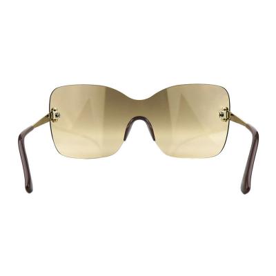 H10408(1) Women's Spring Hinge transparent with gold accents Hybrid Rimless Shield Luxury Sunglasses Eyewear