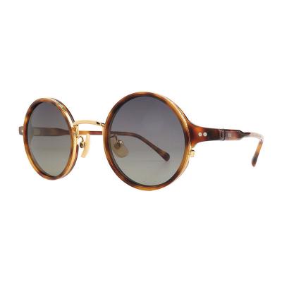 H10413(1) Unisex Spring Hinge tortoiseshell with gold accents Hybrid Full Rim Round Vintage Sunglasses Eyewear