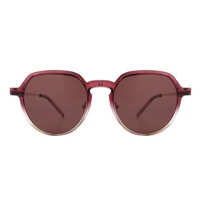 H10400(1) Unisex Polarized burgundy gradient Hybrid Full Rim Geometric Modern Sunglasses Eyewear