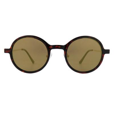 H10402(2) Unisex Spring Hinge caramel brown Hybrid Full Rim Round Modern Sunglasses Eyewear