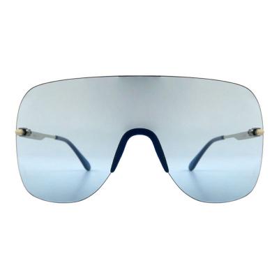 H10409(1) Unisex UV400 Protection silver/navy blue Hybrid Rimless Shield Luxury Sunglasses Eyewear