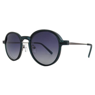 H10394(1) Unisex Lightweight dark green/teal Hybrid Full Rim Round Modern Sunglasses Eyewear
