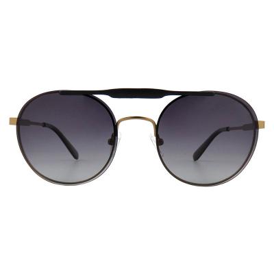 H10403(1) Unisex Durable black and gold Hybrid Full Rim Round Modern Sunglasses Eyewear