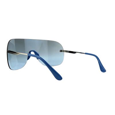 H10409(1) Unisex UV400 Protection silver/navy blue Hybrid Rimless Shield Luxury Sunglasses Eyewear